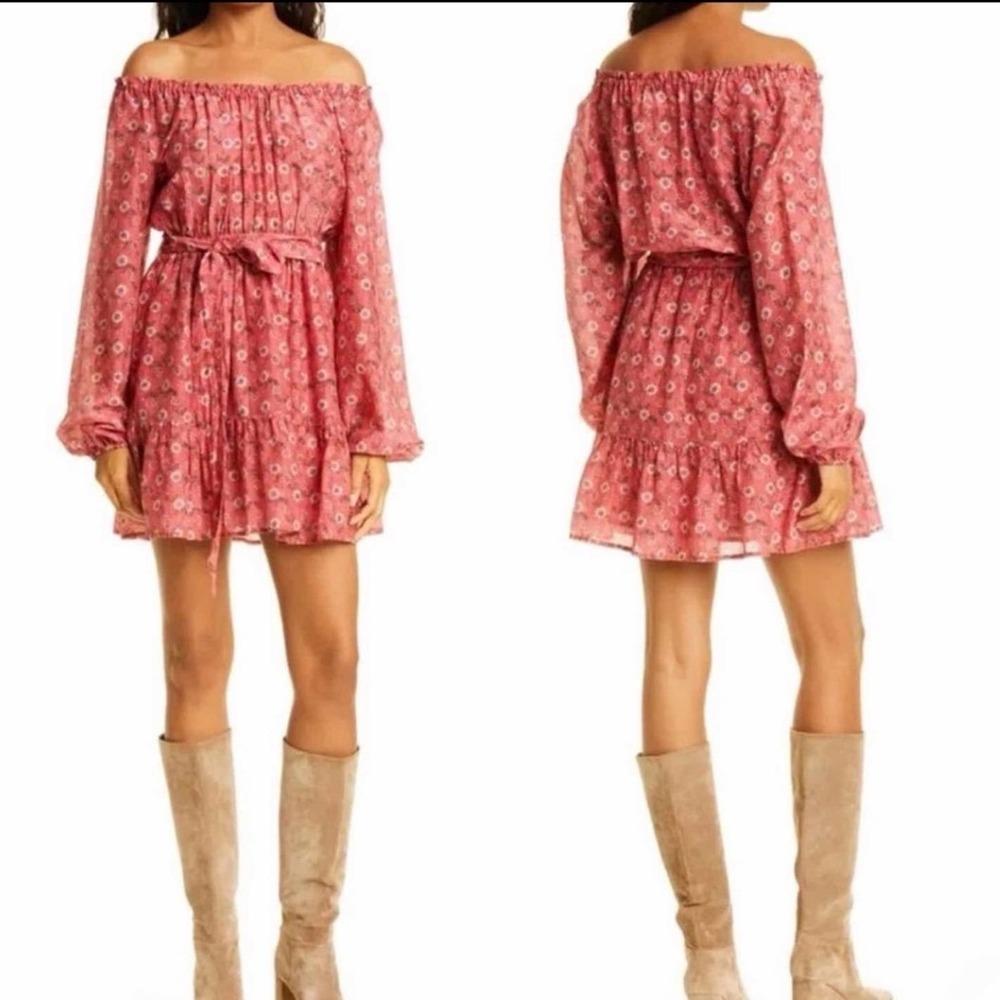 Xirena Jia Floral Print Mini Dress Cotton Silk Mini Small Long Sleeve Boho